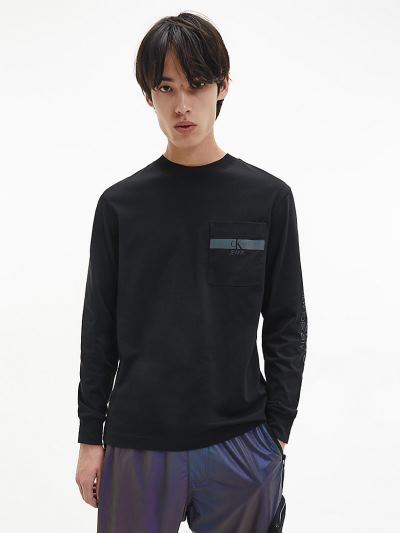 Calvin Klein Ruhák HU558213 | Calvin Klein Organic Cotton Férfi Hosszú Ujjú Póló Fekete
